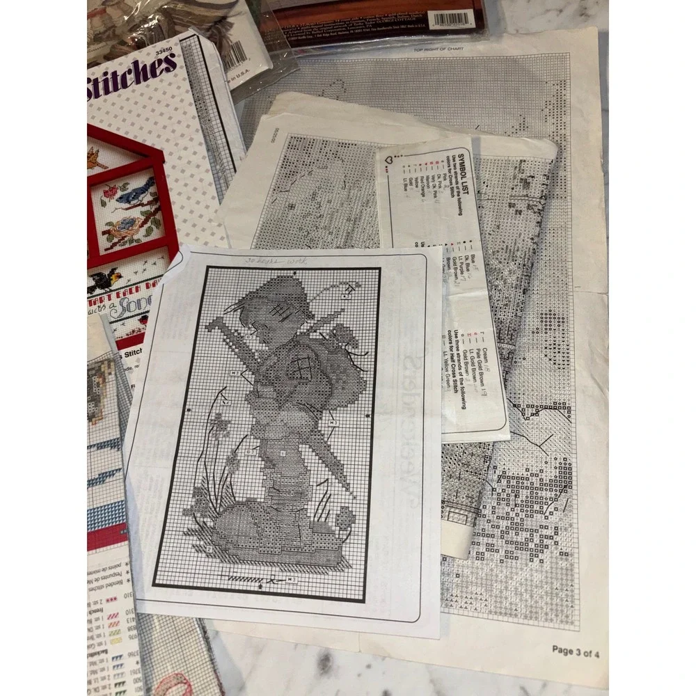 Vintage Cross Stitch Kit Lot Dimensions Needle Treasures Tasha Tudor Hummel Golf